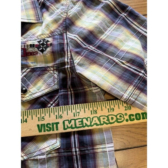 7Diamonds‎ Men Short Sleeve Button Down Shirt Size Medium Plaid Cotton Logo - Picture 6 of 12